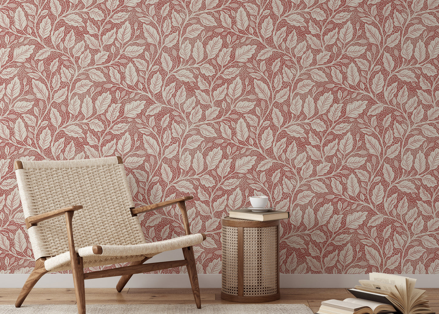 Rustic Red Budding Branches Wallpaper⁠