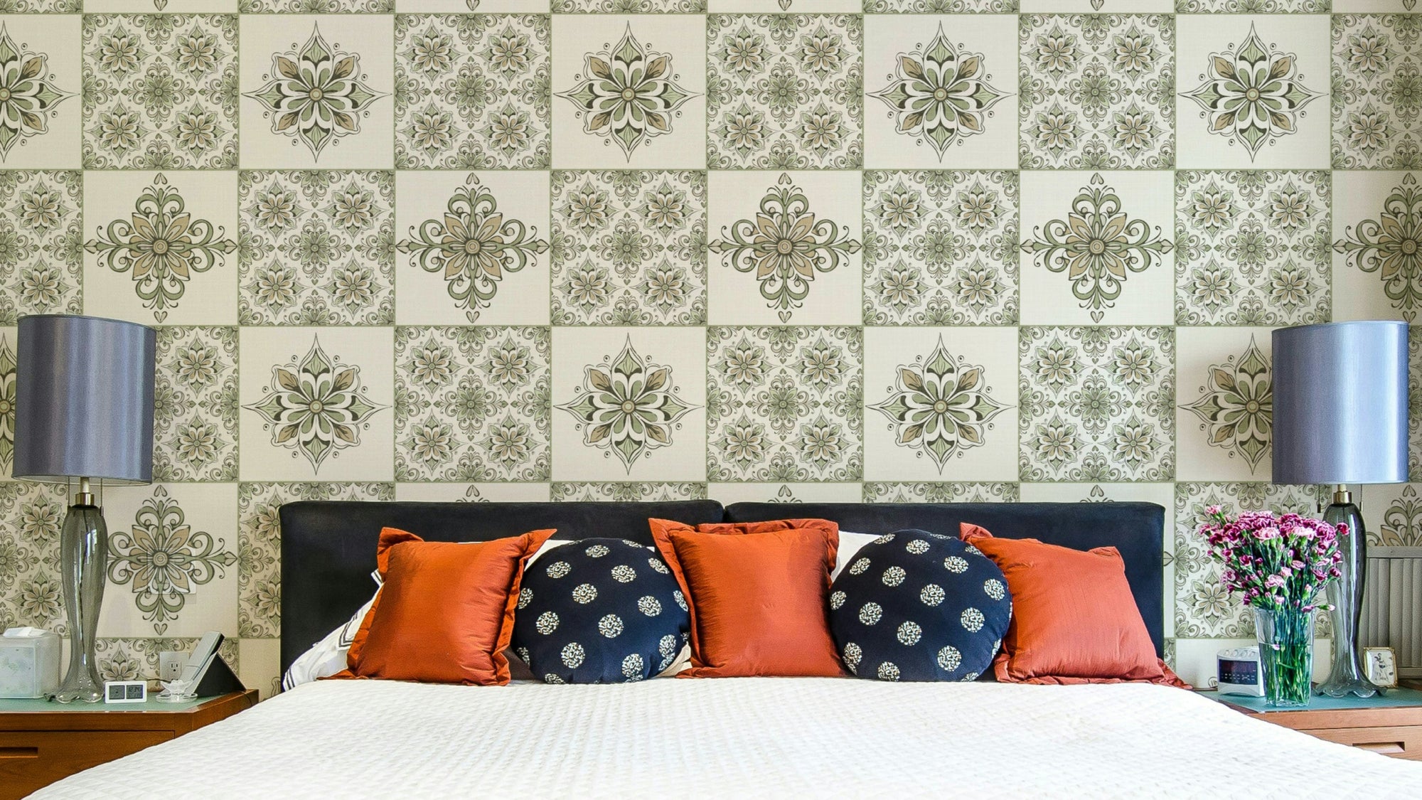 Sage green tile wall mural

