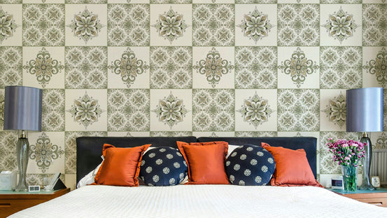Sage green tile wall mural

