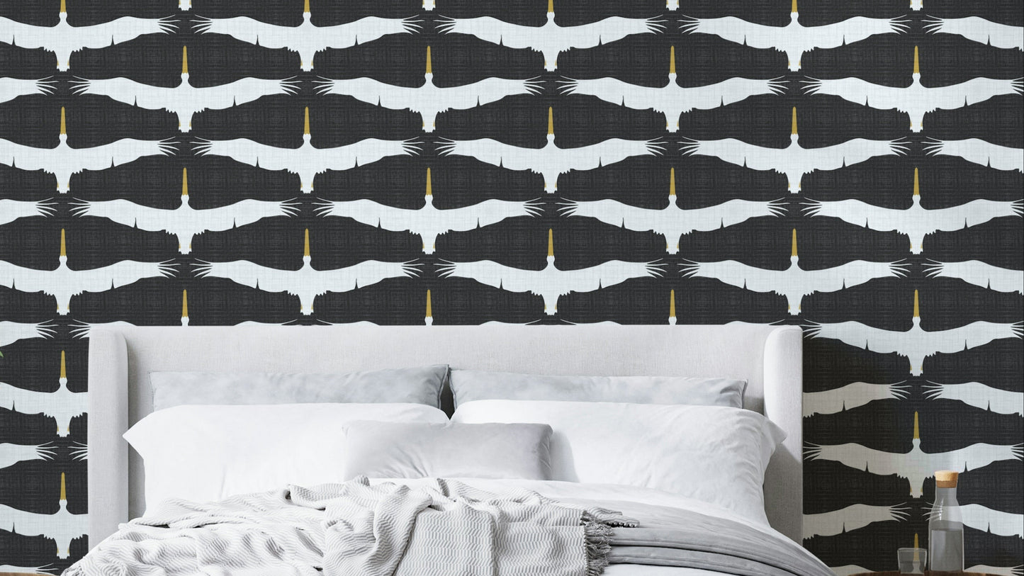 Flock of spoonbills design on rustic gray wallpaper

