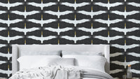 Flock of spoonbills design on rustic gray wallpaper

