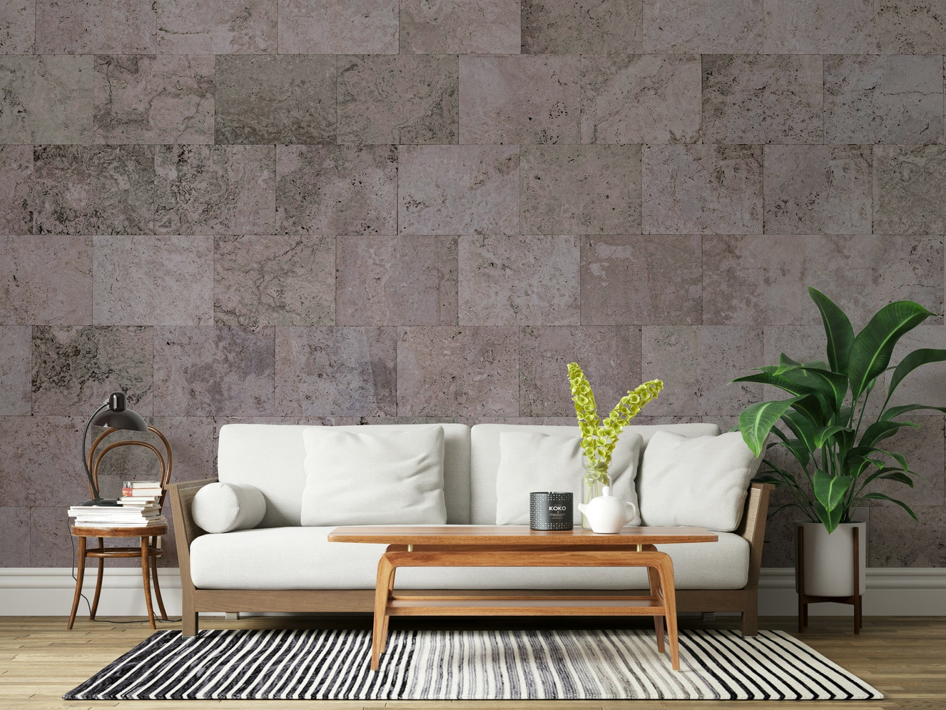 Rustic Block Wall Mural featuring textured stone or concrete blocks in warm, earthy tones for cozy interiors.
