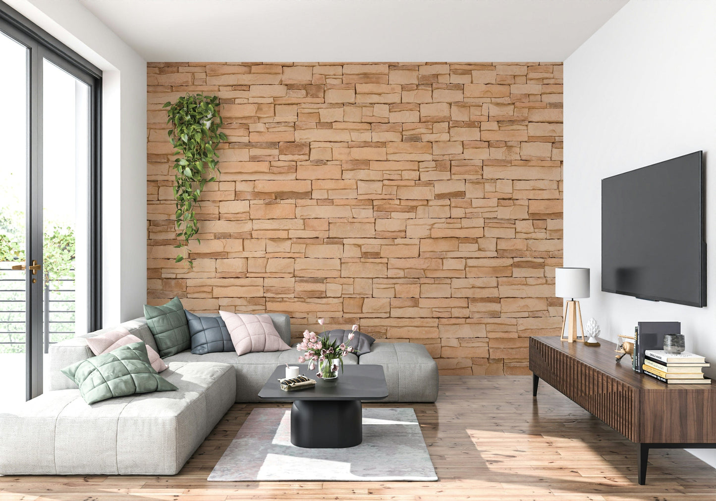 Textured rustic stone wall mural blending natural imperfections and layered details for timeless charm.