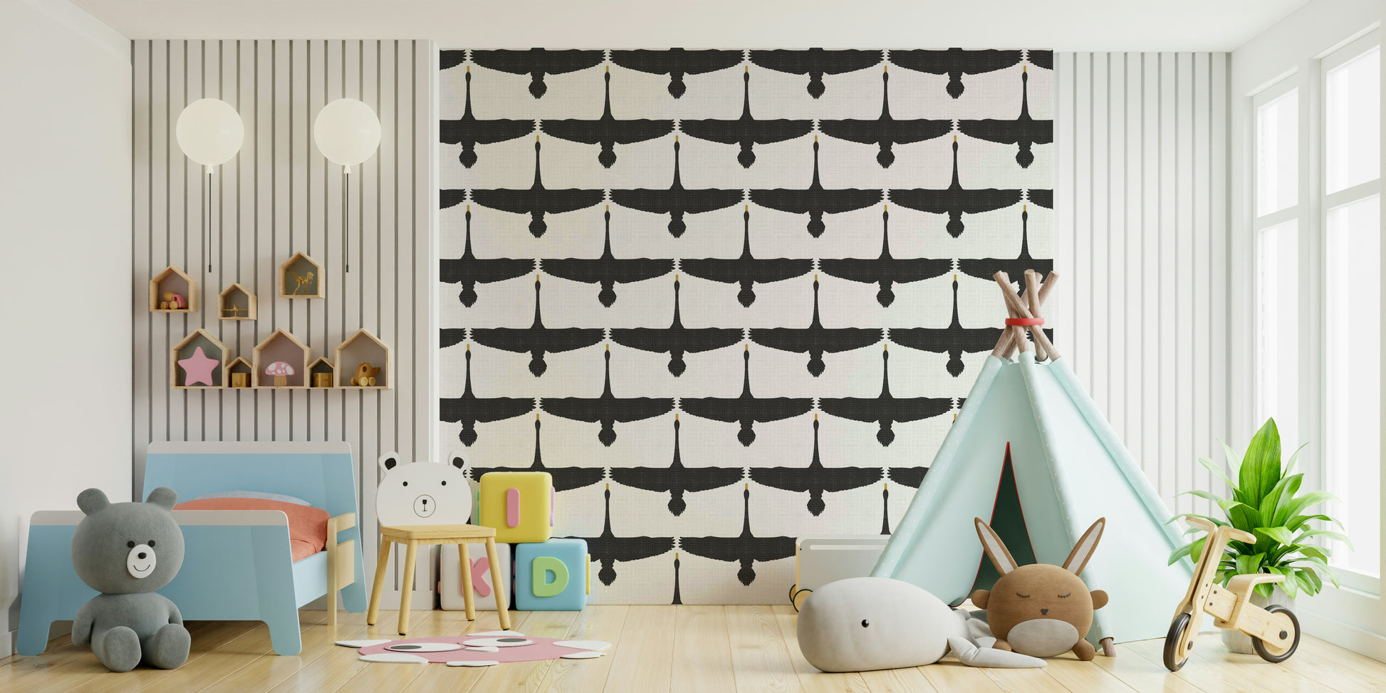 Nature-inspired wallpaper featuring flying swans

