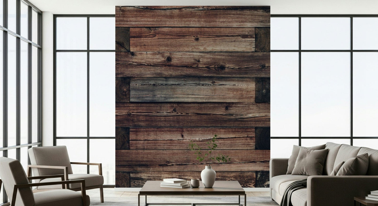 Rustic wall mural combining natural timber textures and subtle color variations for timeless décor.