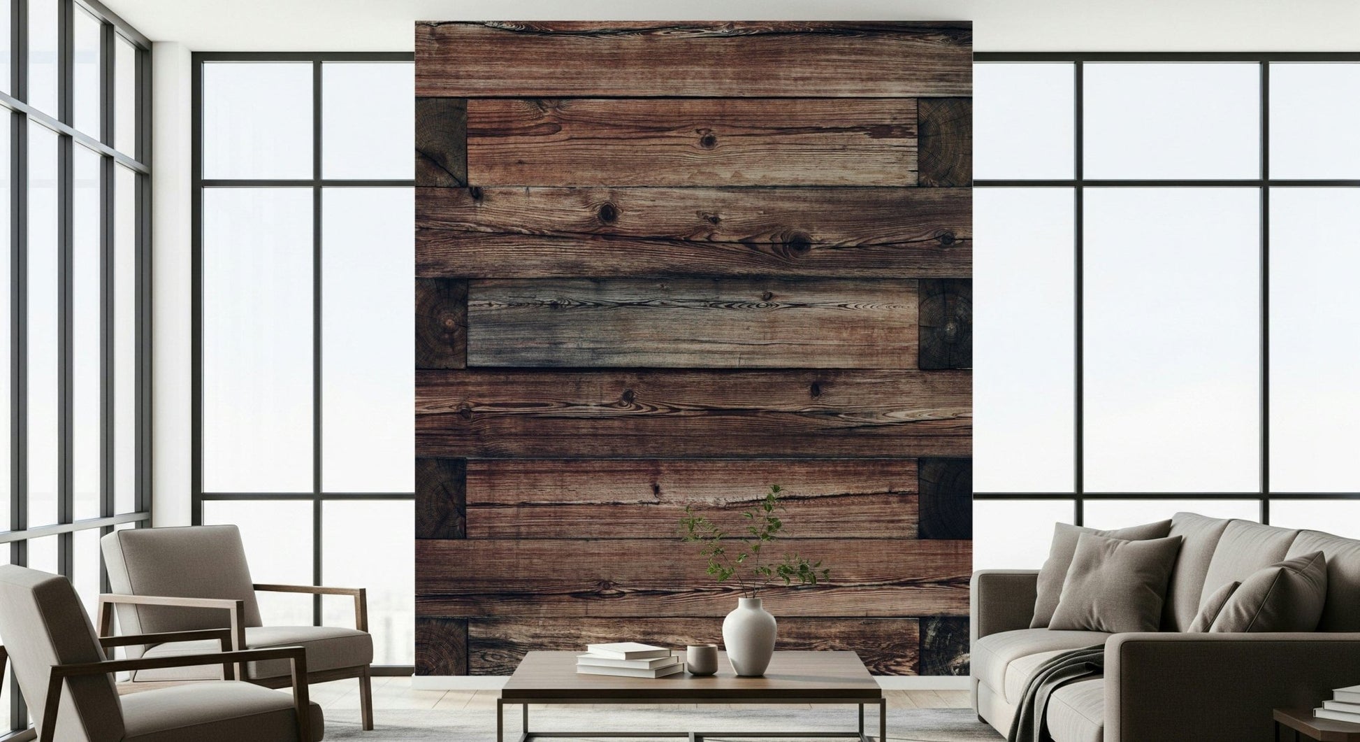 Rustic wall mural combining natural timber textures and subtle color variations for timeless décor.
