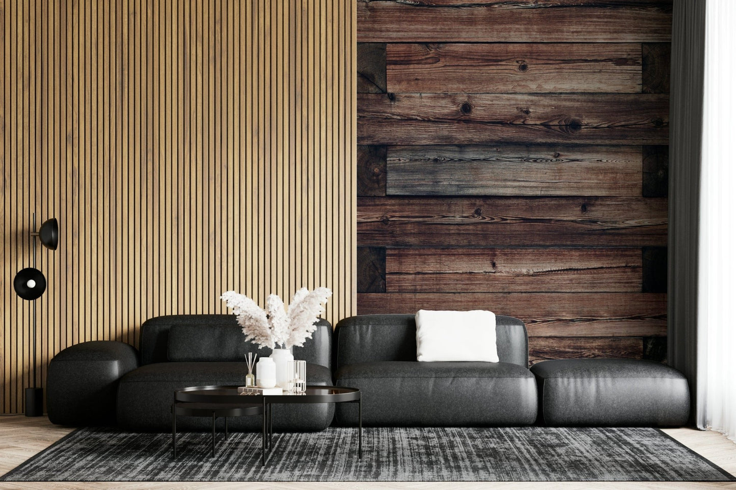 Decorative wall mural featuring aged timber planks for cozy, inviting, and stylish accent walls.