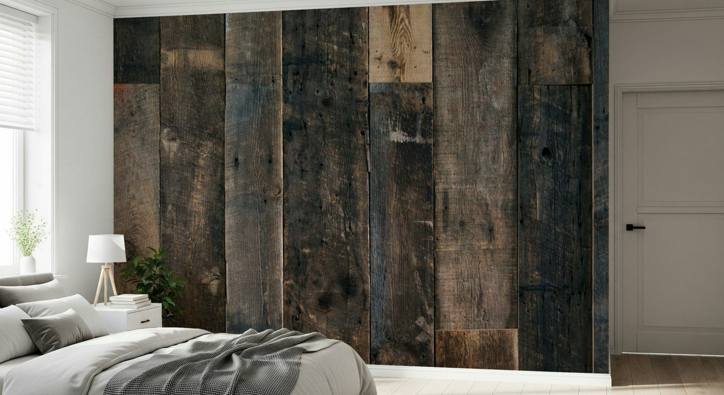 Textured wall mural combining natural wood grain and warm rustic hues for timeless interior appeal.