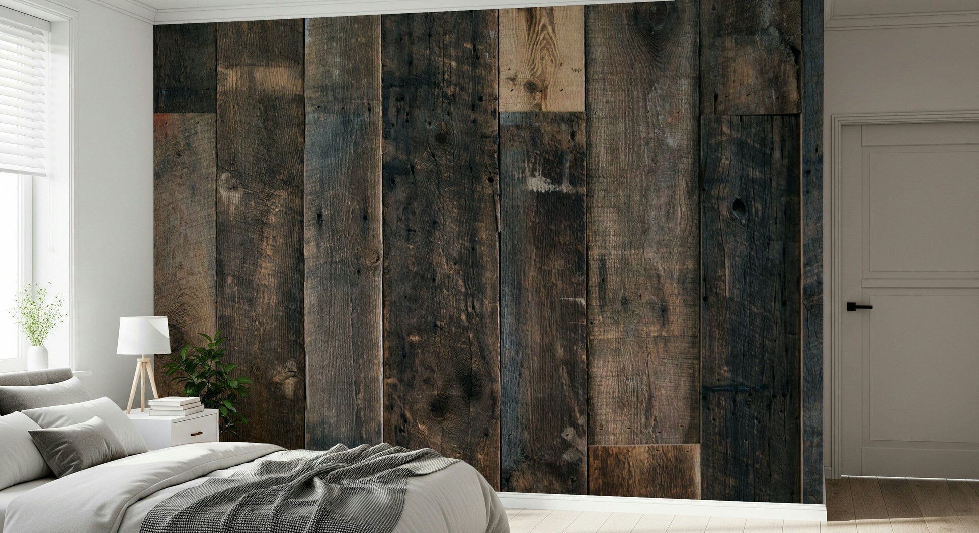 Textured wall mural combining natural wood grain and warm rustic hues for timeless interior appeal.