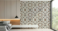 Geometric wood wall mural with a triangle composition pattern adding depth and texture to walls.