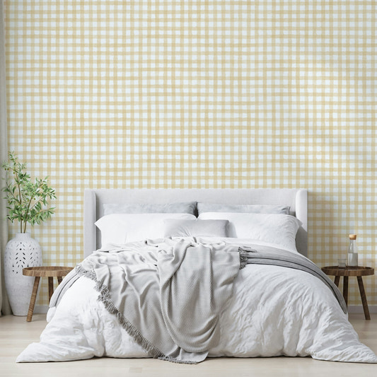 Farmhouse checkered wall mural in warm tones
