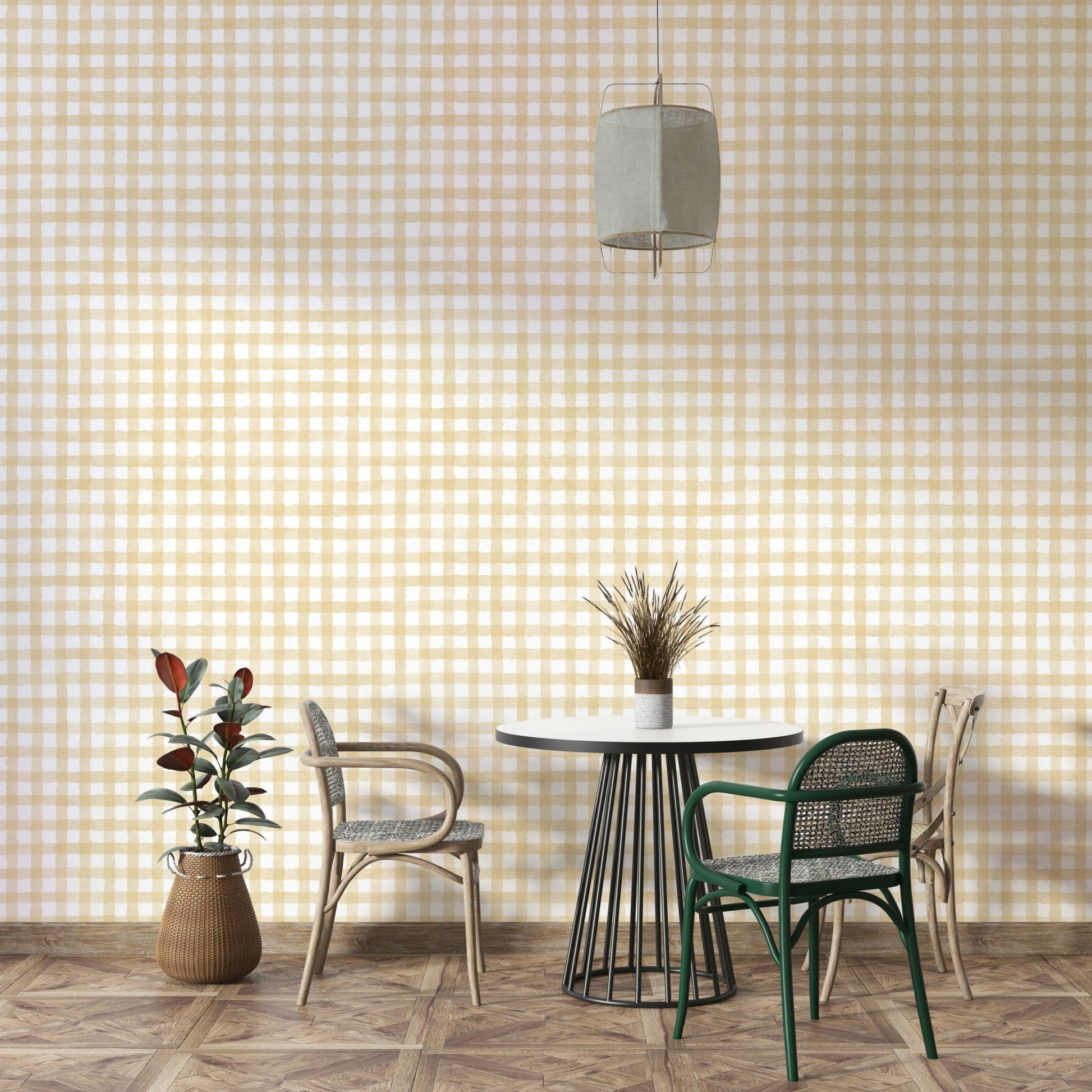 Yellow and beige check pattern for walls
