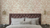 Elegant botanical wallpaper in rusty blush tones

