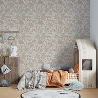 Textured botanical wallpaper with rusty blush highlights

