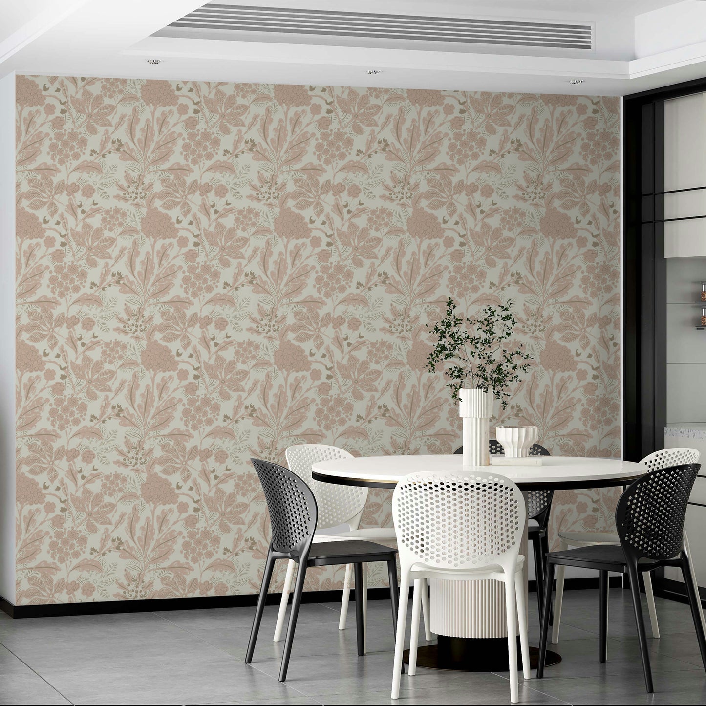 Vintage-inspired rusty blush botanical wallpaper pattern

