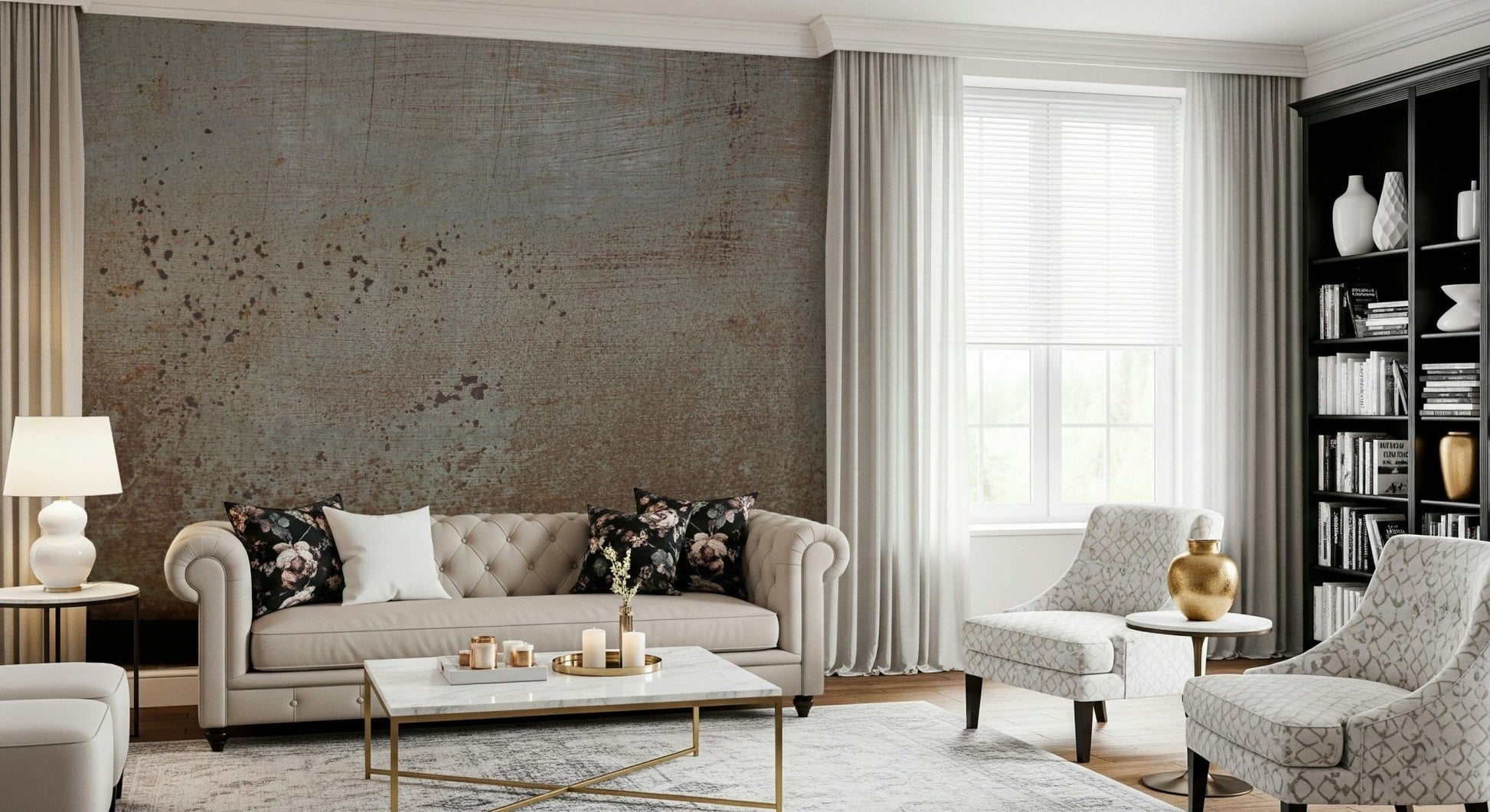 Weathered steel surface wall mural in brown tones