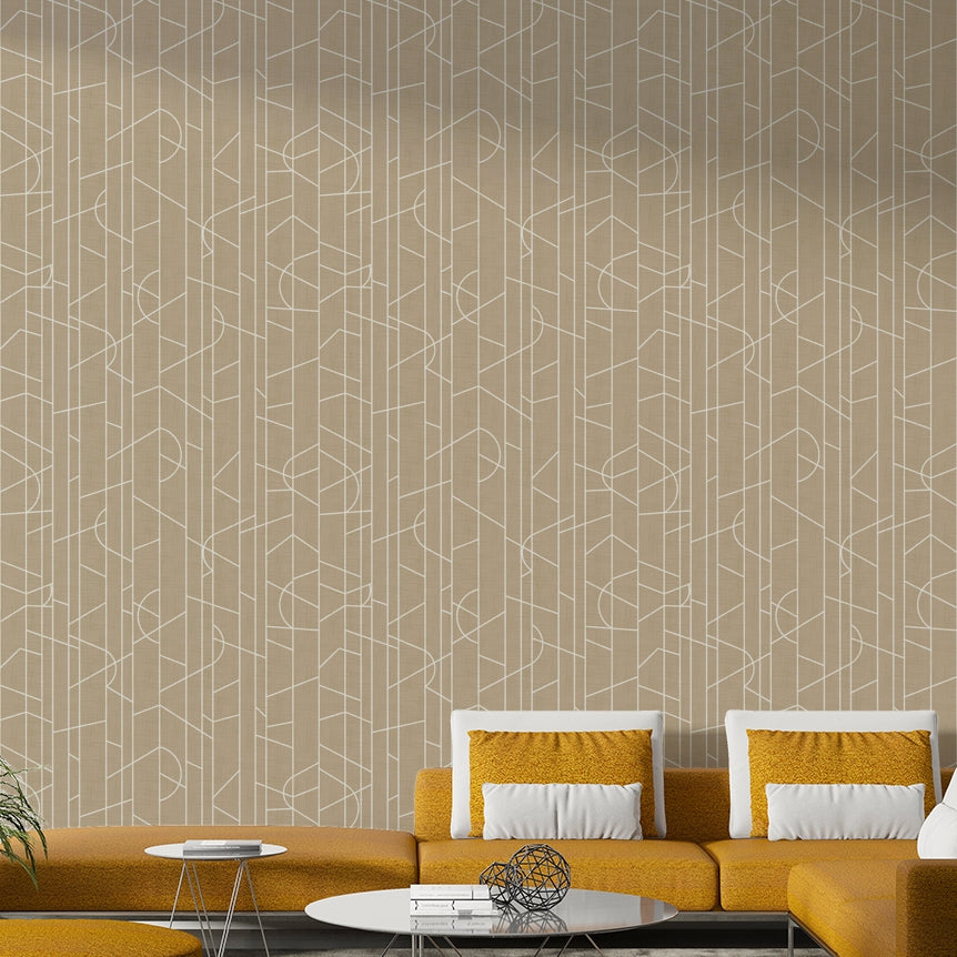 Living space with soft curved safari wallpaper

