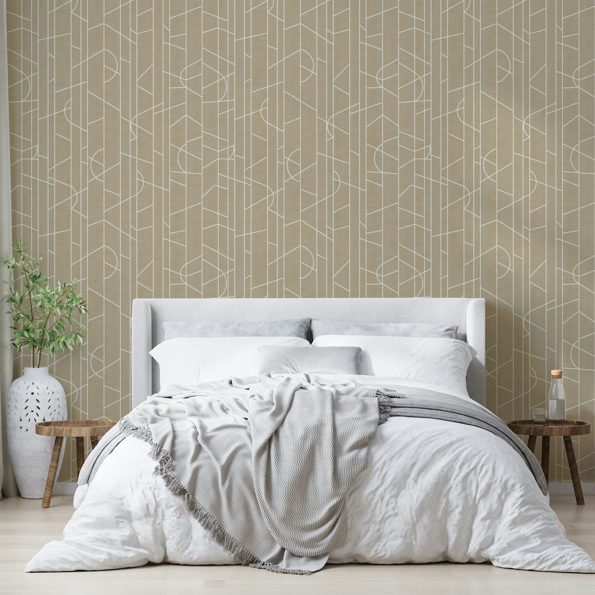 Minimalist wall mural in safari beige background

