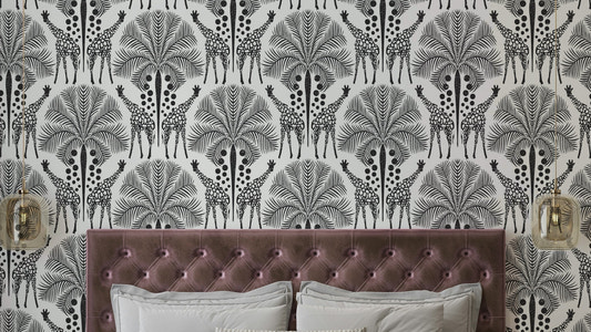 Black and white safari giraffe wallpaper design

