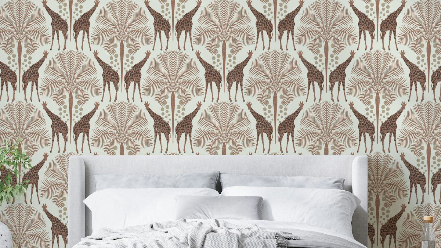 Safari wildlife wallpaper in mocha palette

