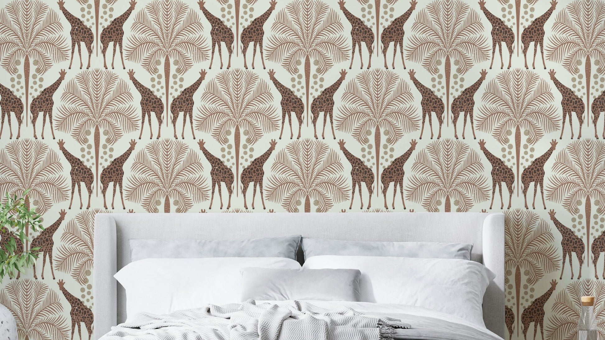 Safari wildlife wallpaper in mocha palette

