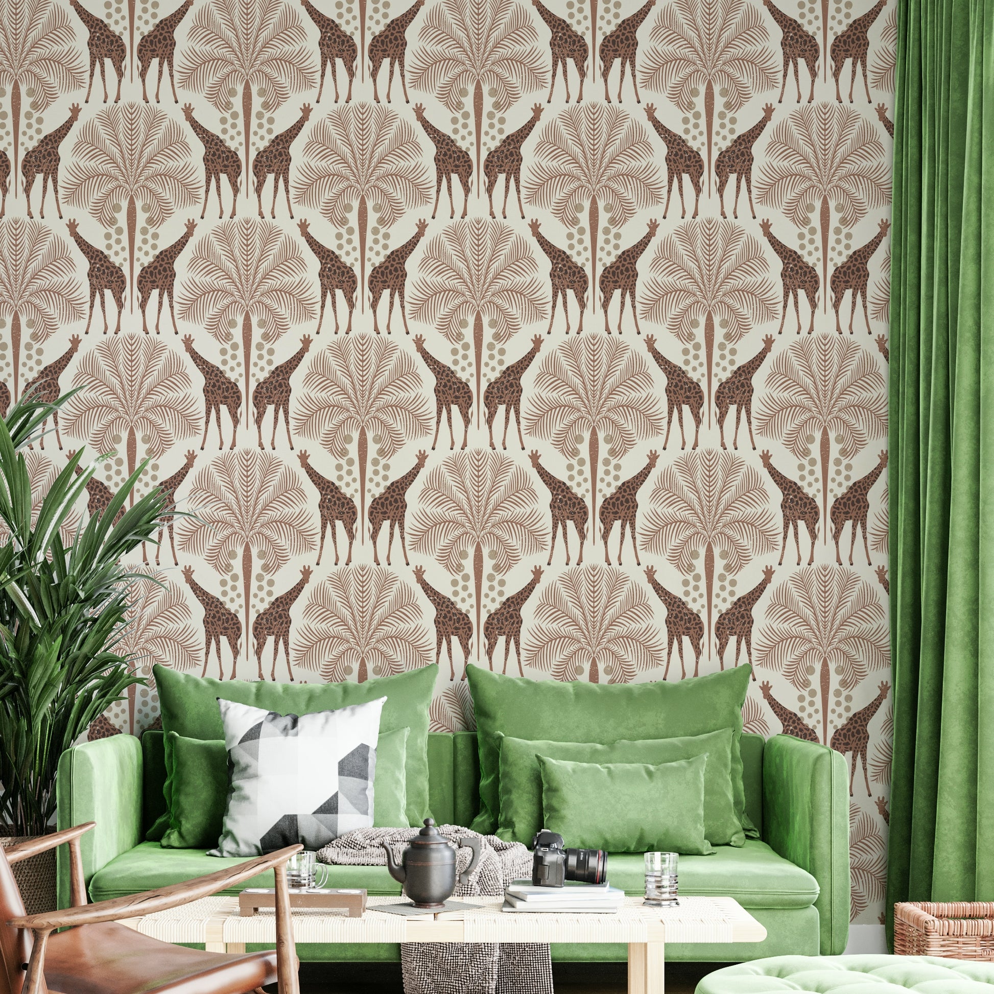 Giraffe design wallpaper with warm tones

