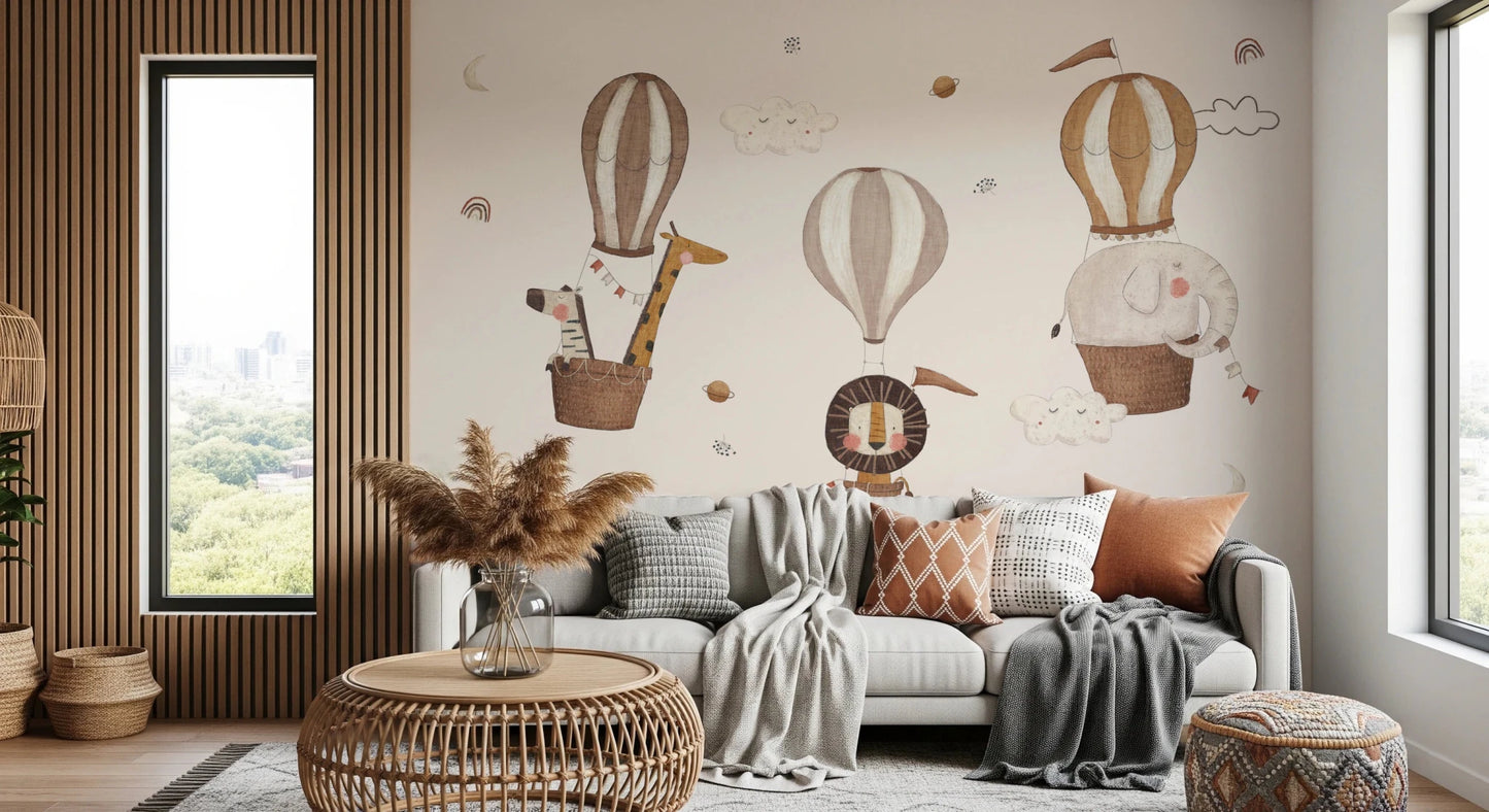 Safari Hot Air Balloons Nursery Wall Mural