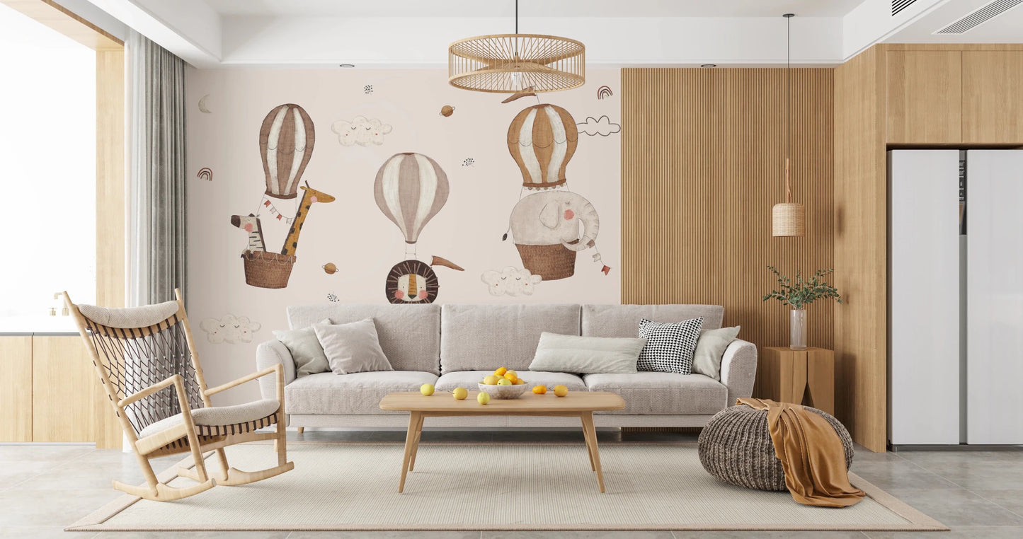 Safari Hot Air Balloons Nursery Wall Mural