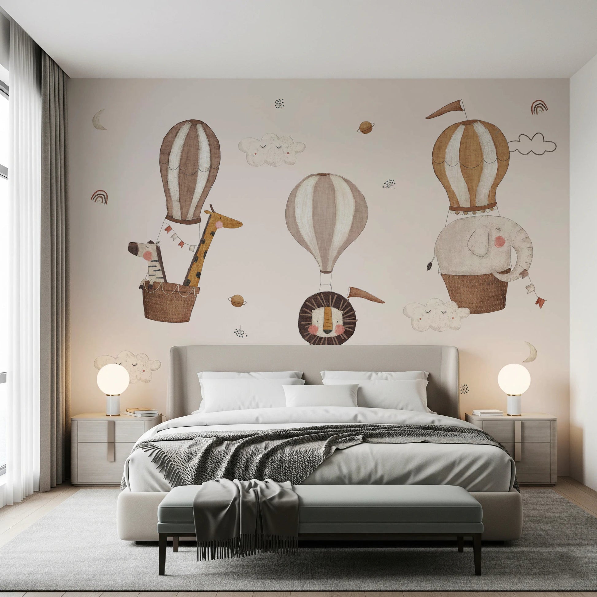 Safari Hot Air Balloons Nursery Wall Mural