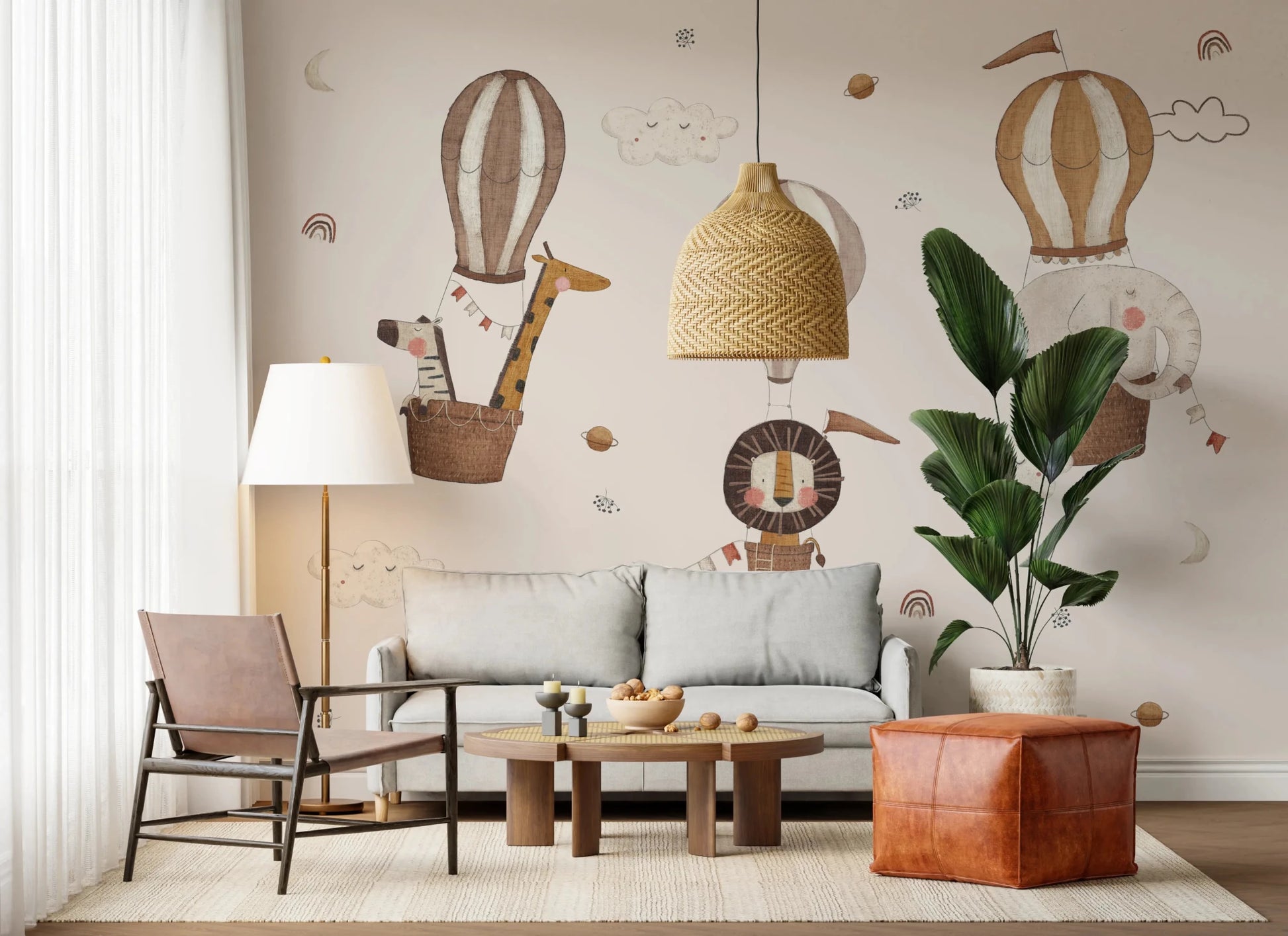 Safari Hot Air Balloons Nursery Wall Mural