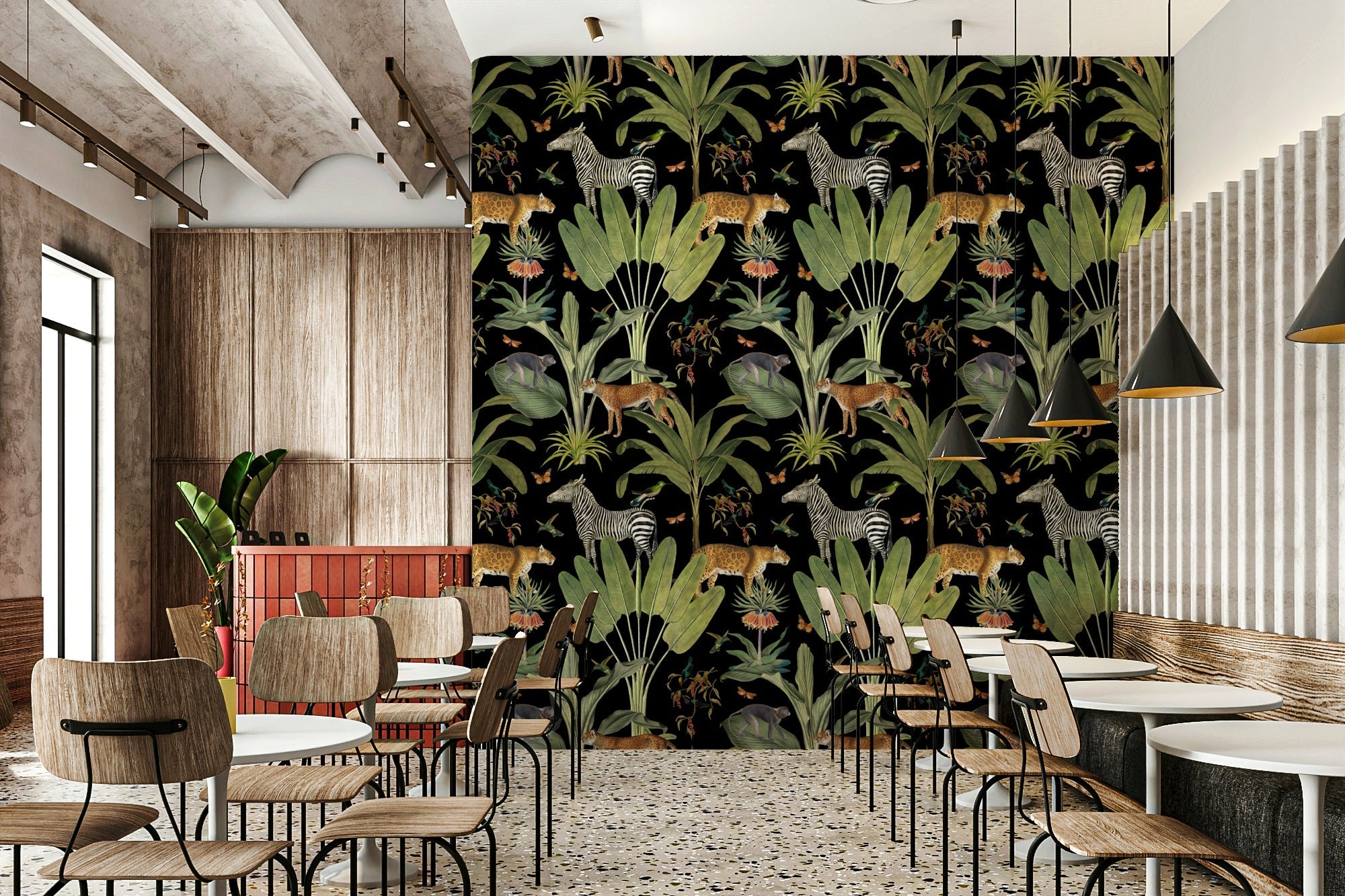 Vintage Safari Animals Wallpaper - Black Botanical Wall Decor