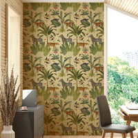 Jungle animal wallpaper in vintage tones

