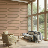 A serene mid-century modern wall mural with abstract lines.

