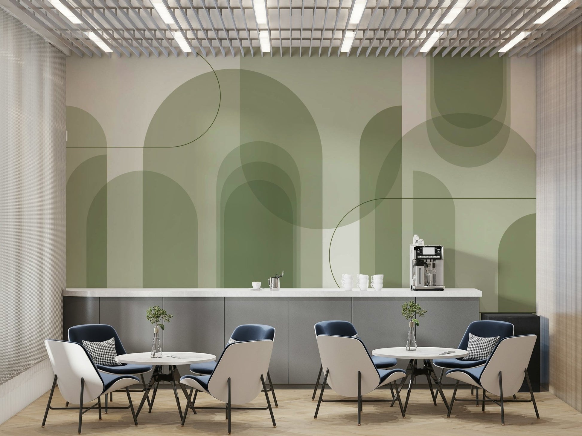 Soft, muted green color palette.

