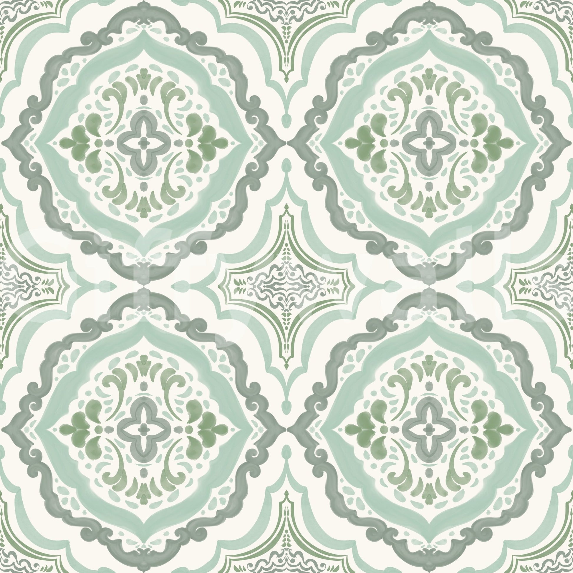 High quality Sage Bloom Tile Wallpaper for a calming home office.