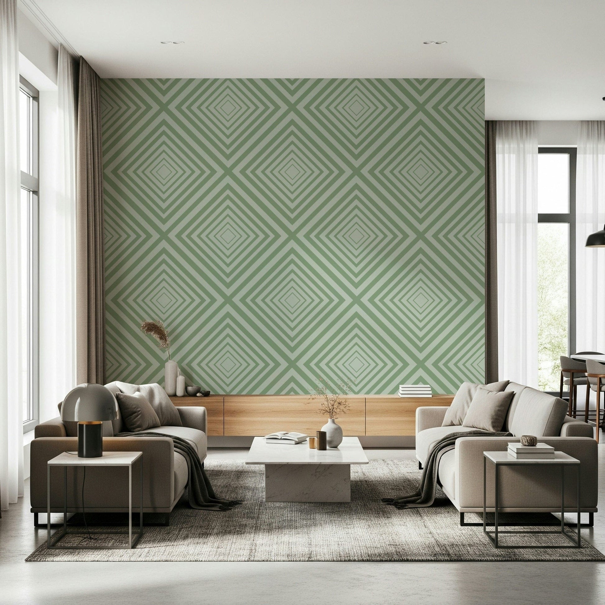 Sage wall mural soothing shade light olive green visual texture.