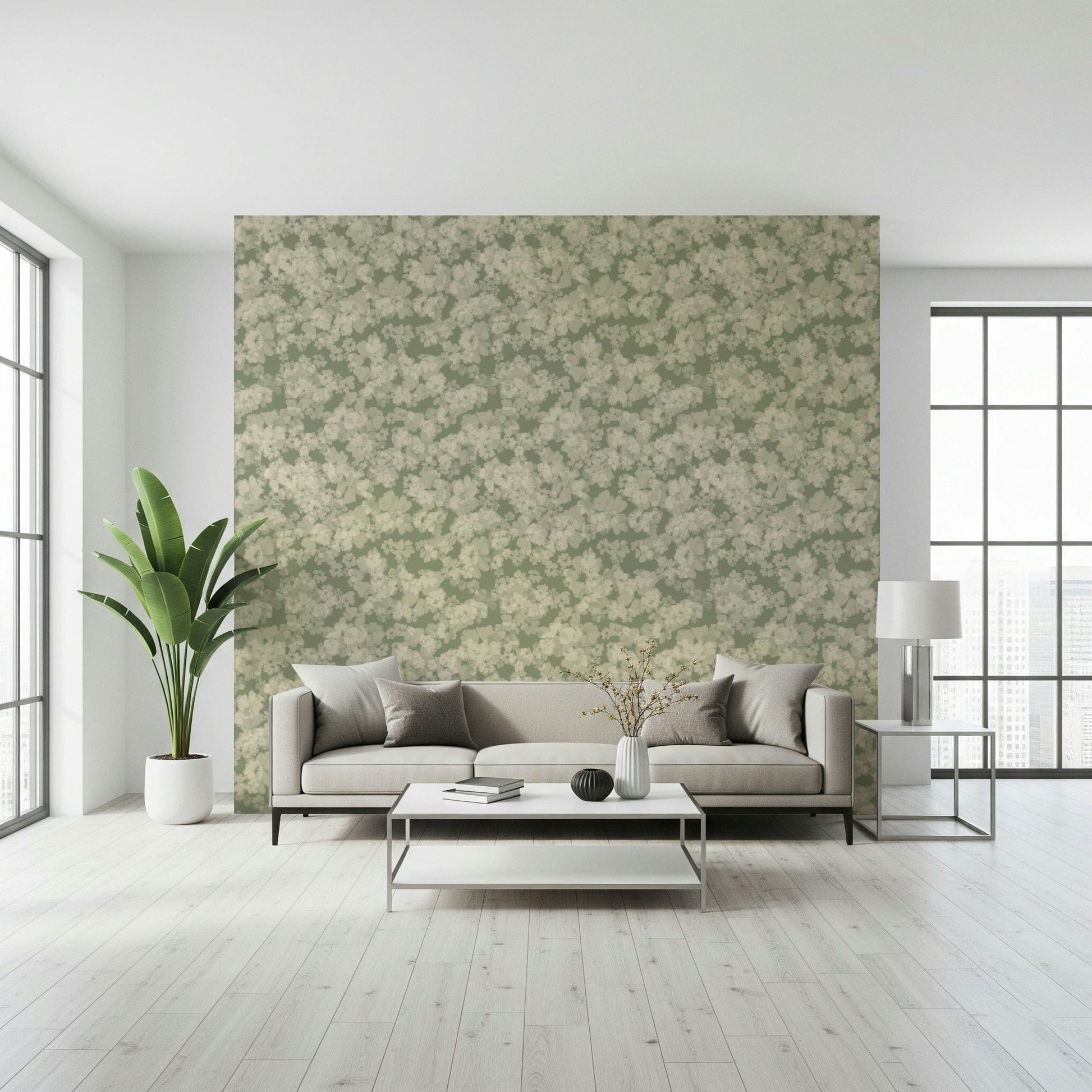 Painterly soft blossoms print, decorative accent, chic home improvement, natural light.