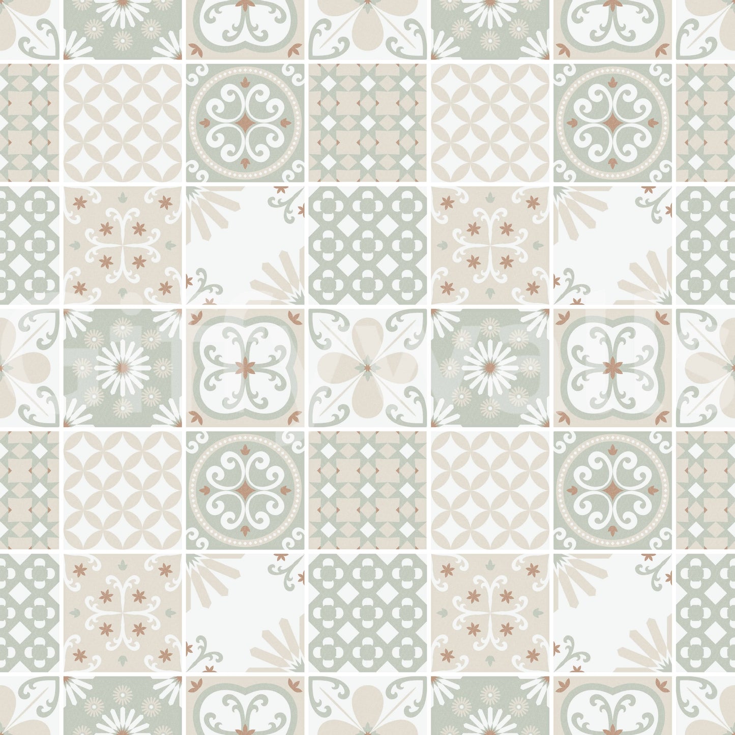 Vintage Folk Tiles ‚Äì Sage Green Wallpaper‚Å†