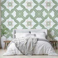 Textured wallpaper with a sage tile design

