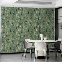 Tree wallpaper with sage green woodland scenery.

