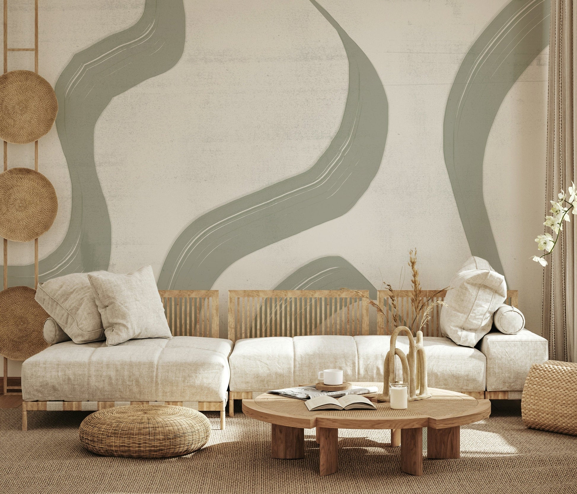 An artistic minimalist form mural for home decor.