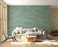 Mural wallpaper of a sage & serene waves design

