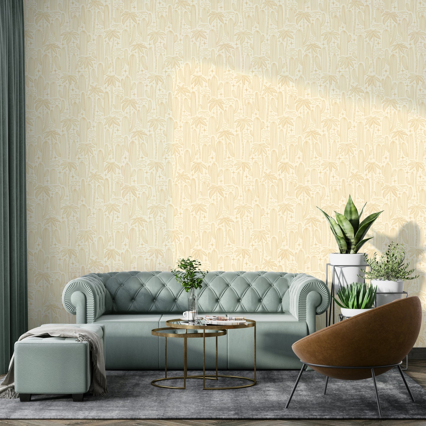 Subtle Western wallpaper with celestial cactus print

