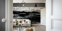 A beautiful two sailboats wallpaper mural on the ocean.

