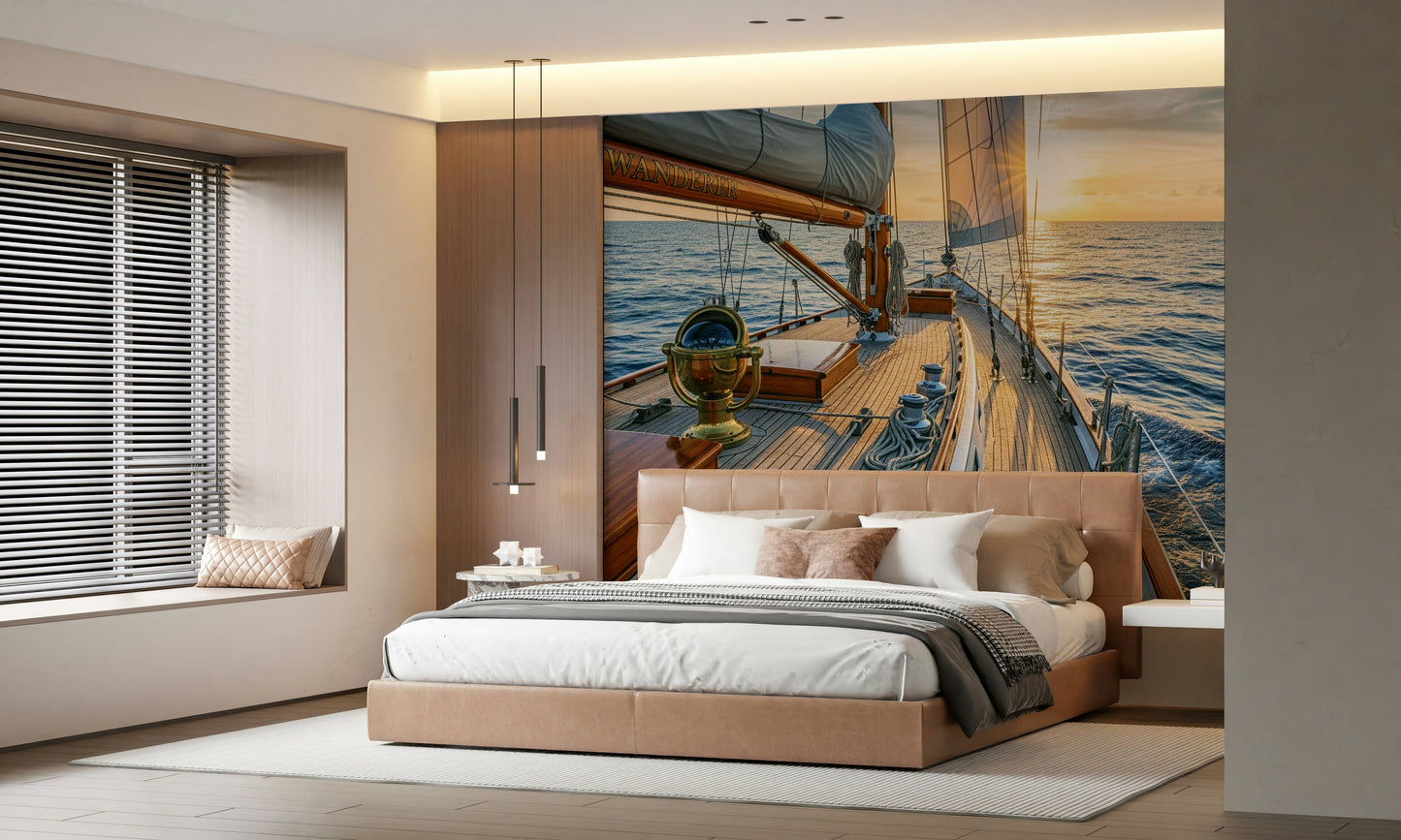 Sailing-inspired mural for entryway, coastal style with calm water backdrop