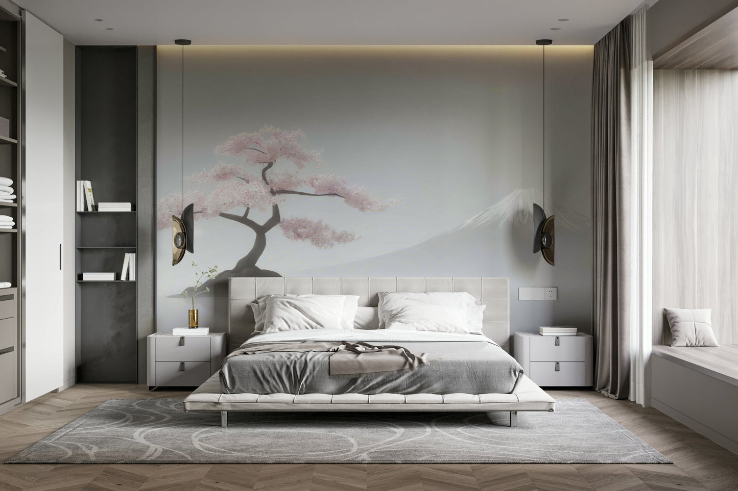 Botanical style wall mural the Japanese sakura theme

