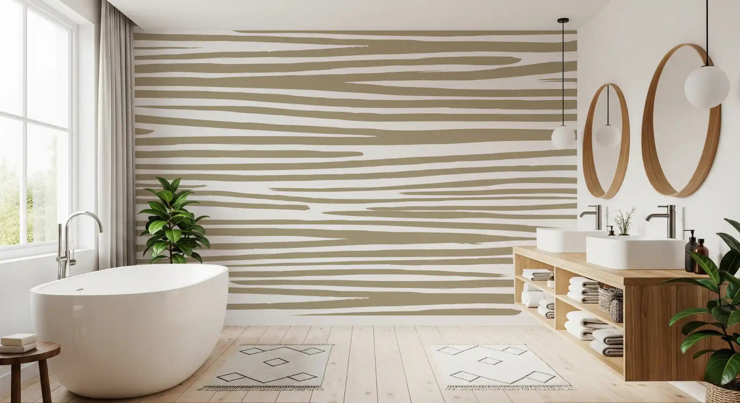 Sand Stripe Flow Wall Mural featuring soft desert inspired tones for bathroom