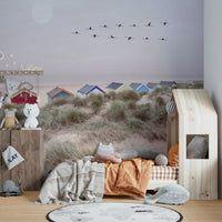 Coastal mural with soft beach tones for a calm, seaside escape.

