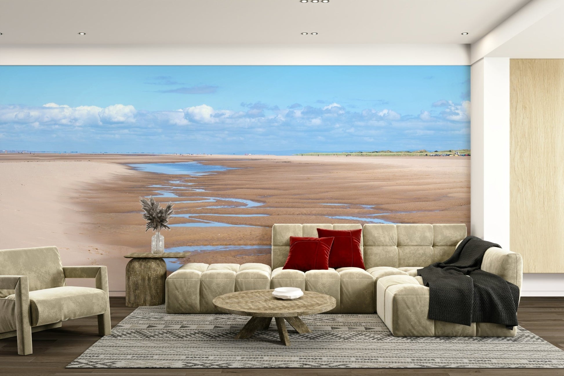Southport beach mural with gentle waves and sandy textures.

