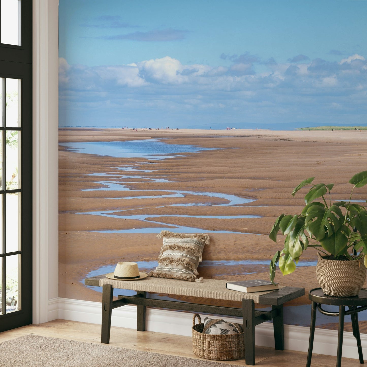 Beach mural wallpaper with distant view of Southport horizon.

